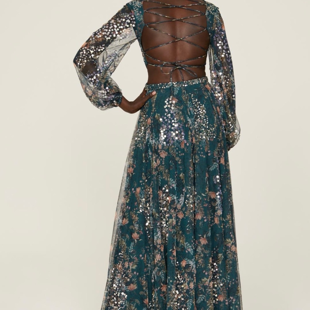 Mac Duggal Elegant Floral Sequin Dress - Picture 2 of 5